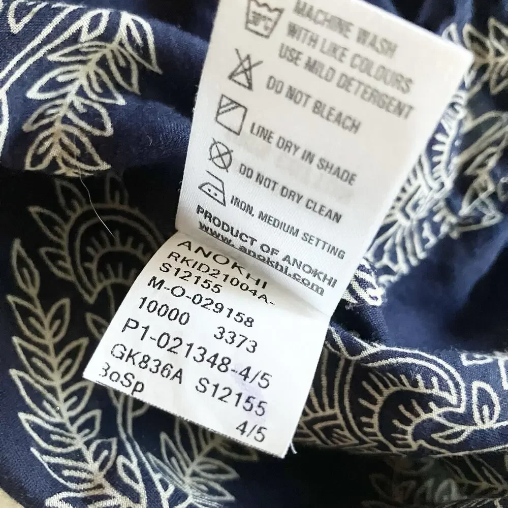 Anokhi Koki Girls Size 4-5 Dress 100% Cotton 3/4 Sleeve Dark Blue Paisley - Picture 11 of 11